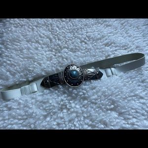 Vintage white leather belt with turquoise stone
